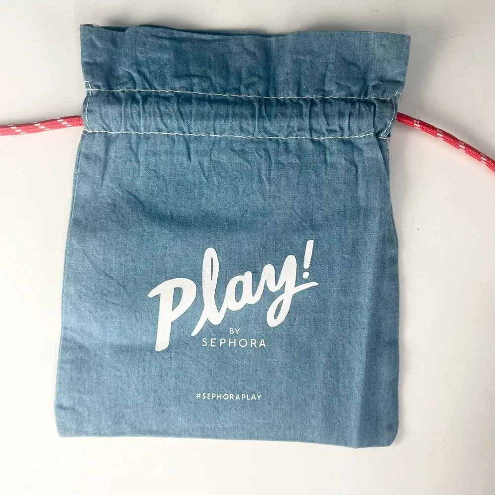 Sephora Play! Soft Denim Drawstring Cloth MakeUp Delicates Travel Bag Blue New